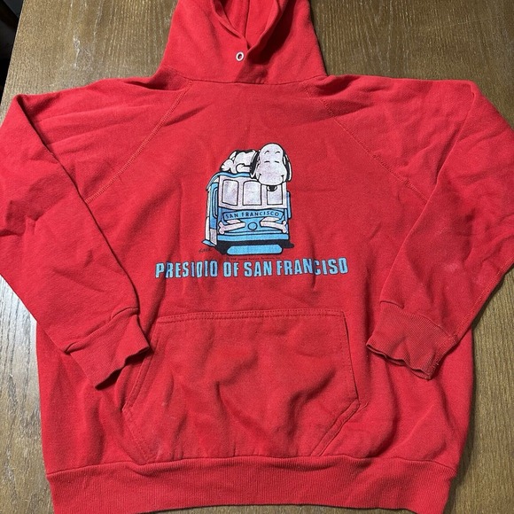 Vintage‎ 70s Snoopy Hoodie Sweatshirt  San Francisco Presidio Large USA - Picture 1 of 16